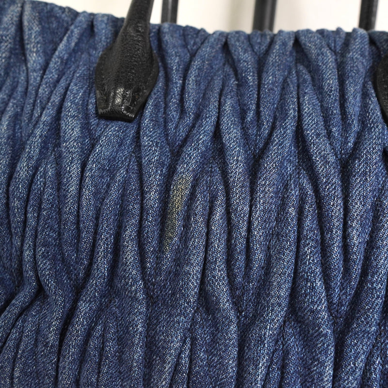 ミュウミュウ マテラッセ デニム / レザー 2way ハンドバッグ ショルダーバッグ ブルー / ブラック