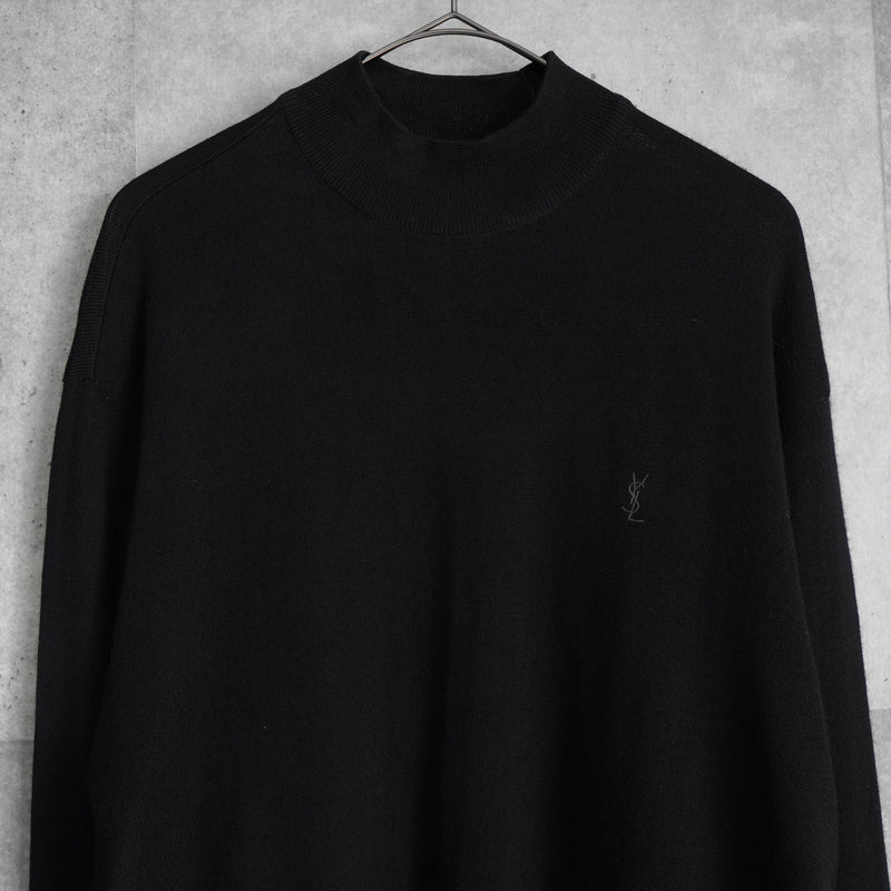 イヴサンローラン ヴィンテージ YSLロゴ モックネック ニット ブラック