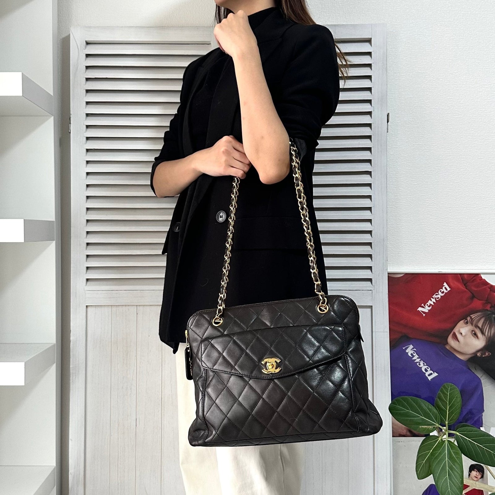 シャネル マトラッセ ラムスキン チェーン ショルダー ハンド トート バッグ CHANEL シャネル マトラッセチェーントート ブラック/GP