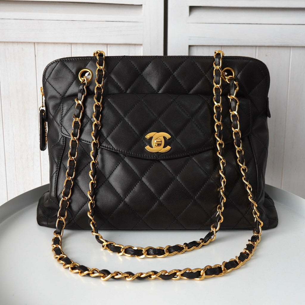シャネル マトラッセ ラムスキン チェーンショルダー トートバッグ ショルダーバッグ ブラック シリアル4番台7桁 保存袋 ギャランティーカード付き