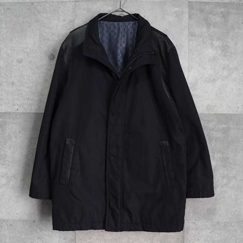 ジバンシィ パンチング フェイクレザー切り替え メンズ ナイロンジャケット ダークネイビー