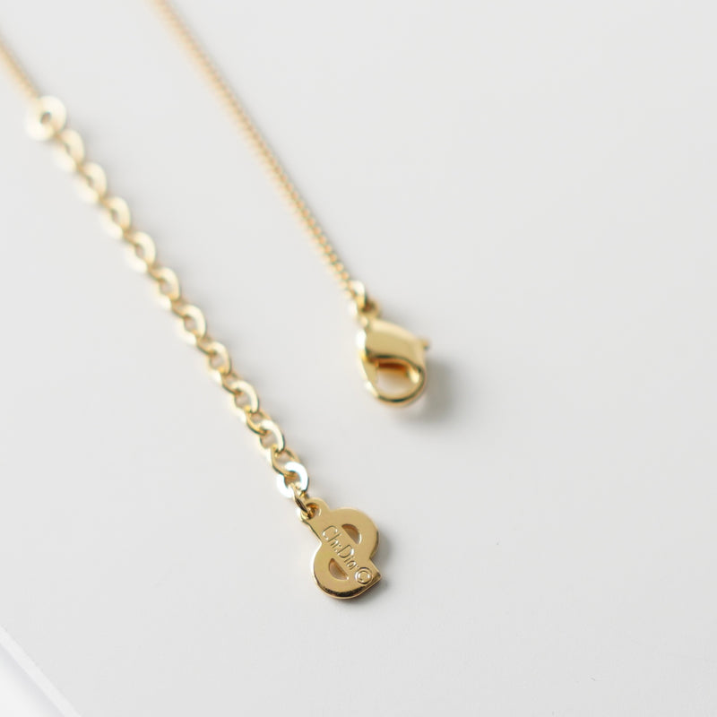Dior Logo Circle Motif Rhinestone Gold Necklace