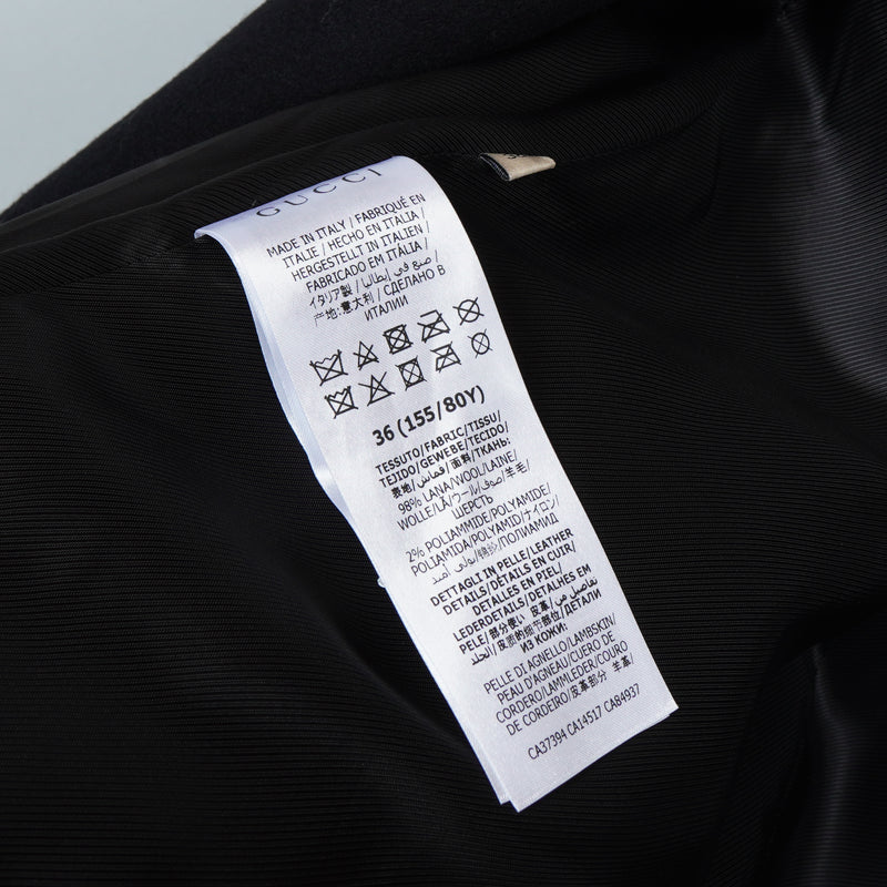 グッチ ホースビット ゴールドボタン マオカラー ウール ロングコート レディース ブラック