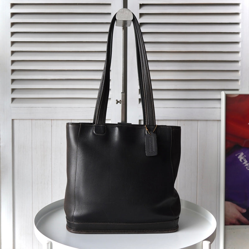 Vintage Black × Dark Brown Leather Tote Bag