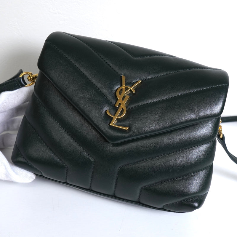 サンローラン YSLロゴ ルル レザー ショルダーバッグ グリーン