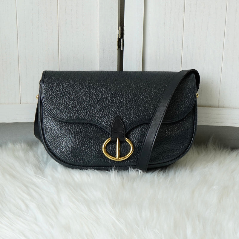 Christian Dior CD logo gold hardware leather shoulder bag navy