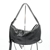 Half Shirring Ribbon Round Bag マーティン キム ロゴプレート リボン ワンショルダーバッグ ブラック