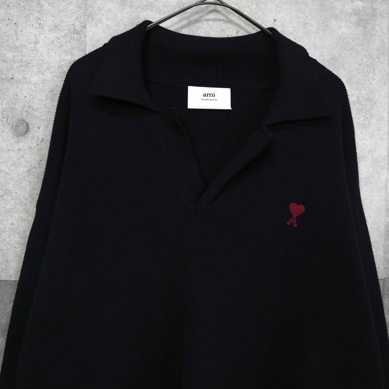 アミパリ アミ パリス ハートロゴ ポロニット ブラック タグ付き未使用品