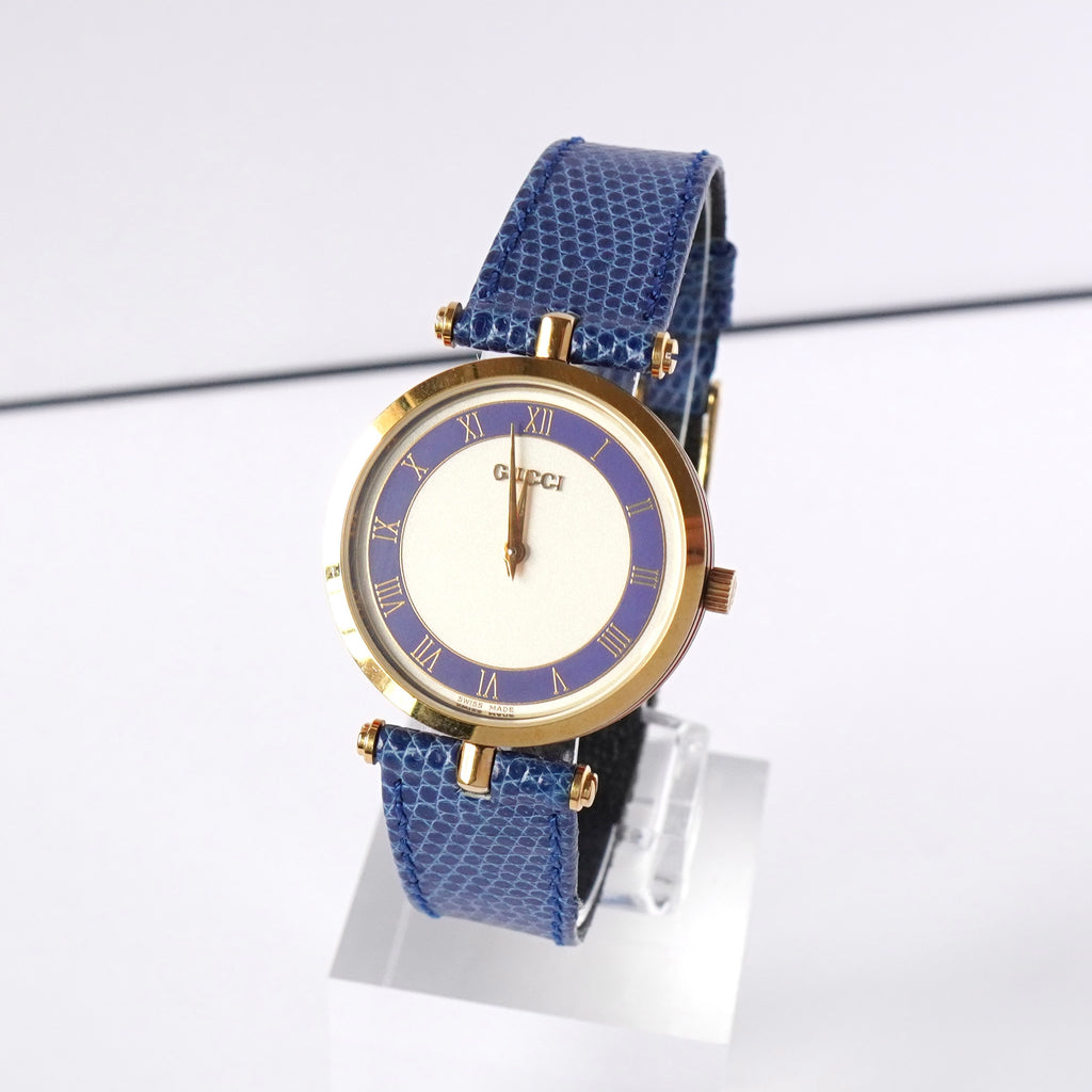 グッチ シェリーライン GP / QZ 白文字盤 腕時計 ウォッチ レザー ブルー 腕時計 ウォッチ 電池交換済