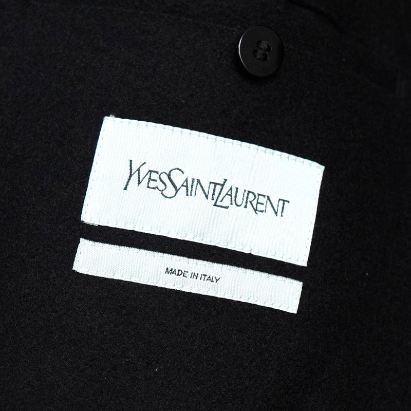 イヴ サンローラン ヴィンテージ YSLロゴ ウール Pコート ブラック