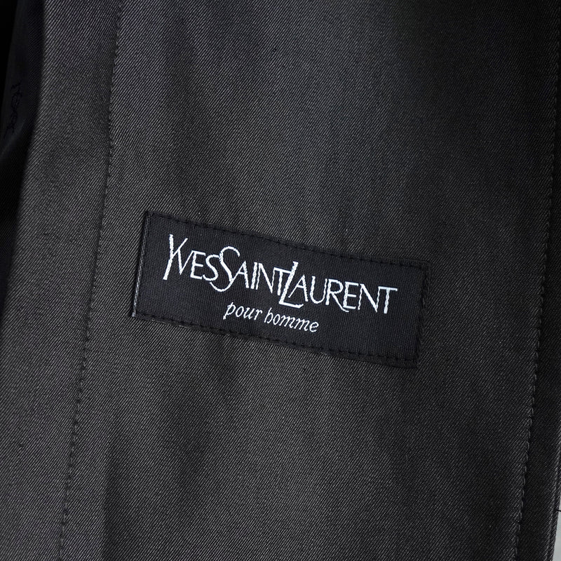 イヴサンローラン ヴィンテージ YSLロゴ ステンカラーコート ダークグレー