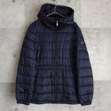 プラダ トライアングルロゴ フーデッド ダウンコート ダウンジャケット ネイビーパープル レディース