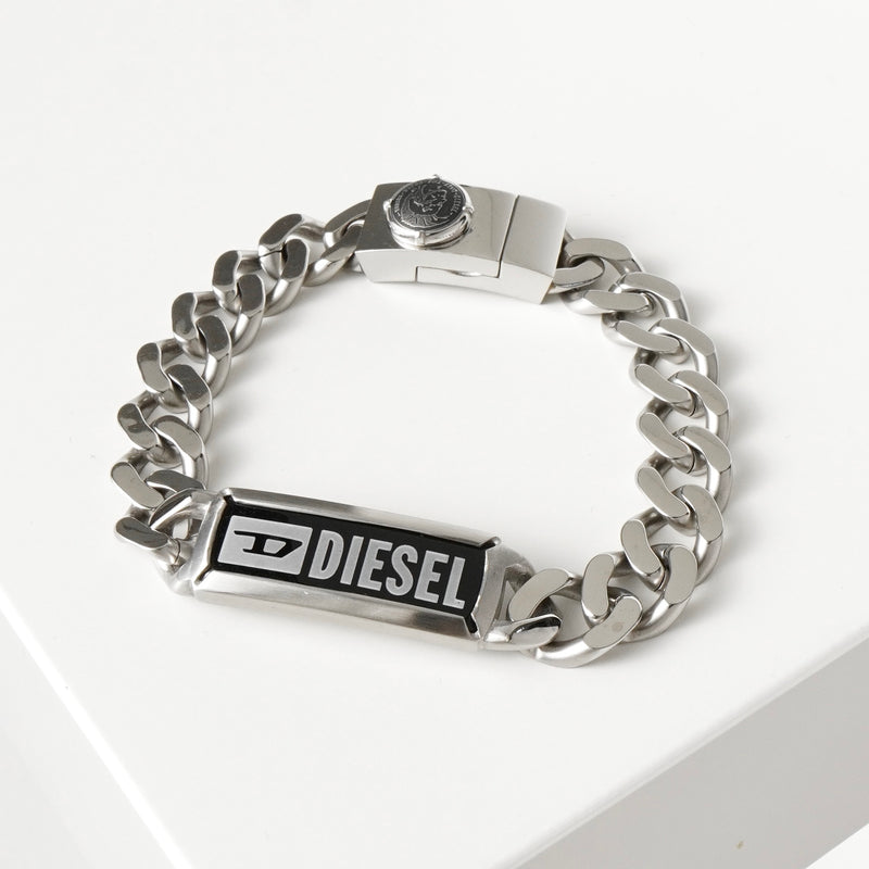 ディーゼル ロゴ プレート ステンレス チェーン ブレスレット シルバー メンズ 箱付き