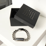 ディーゼル ロゴ プレート ステンレス チェーン ブレスレット シルバー メンズ 箱付き