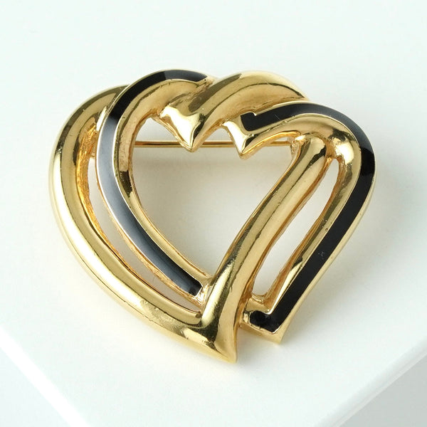 クリスチャン ディオール ハート ブローチ GP ゴールド / ブラック