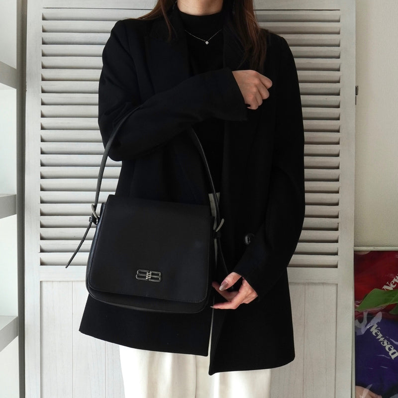 バレンシアガ BBロゴ ナイロン / レザー ワンショルダーバッグ ハンドバッグ ブラック