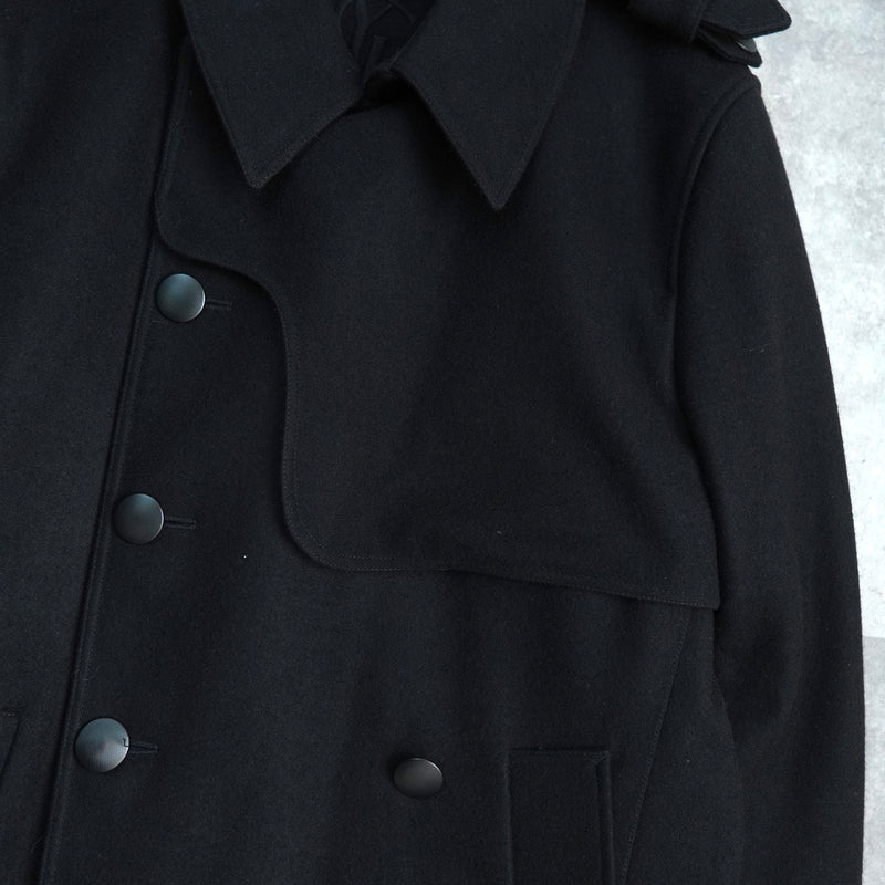 イヴ サンローラン ヴィンテージ YSLロゴ ウール Pコート ブラック
