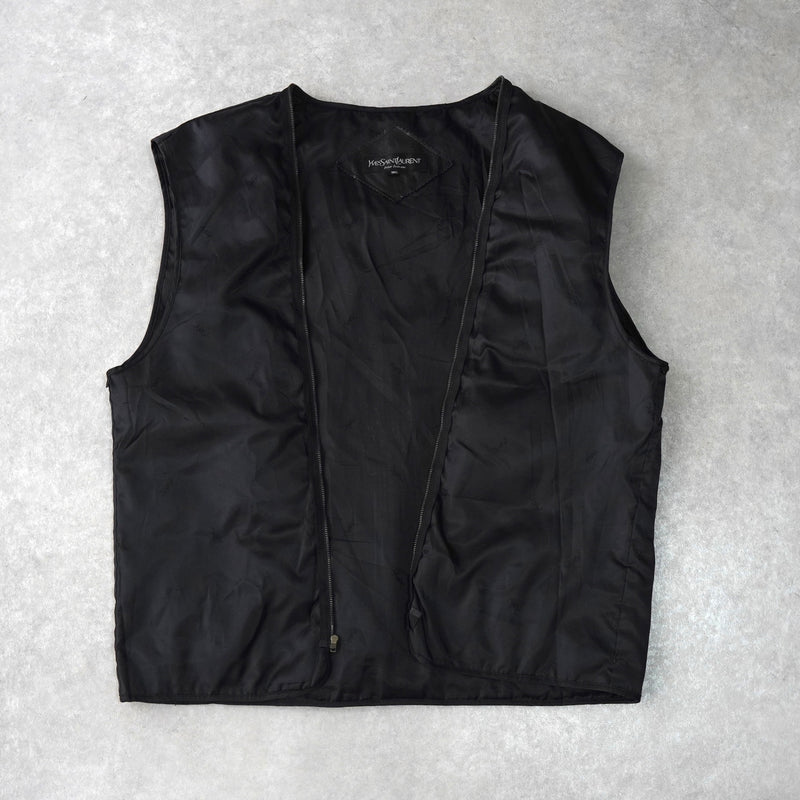 イヴ サンローラン ヴィンテージ エンボス YSLロゴ レザージャケット レザーブルゾン ブラック