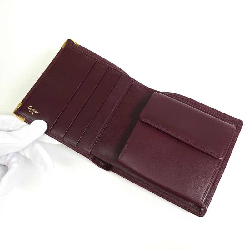 カルティエ マスト レザー 二つ折り財布 ボルドー
