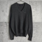 イヴ サンローラン ヴィンテージ Vネック YSLロゴ ニット グレー