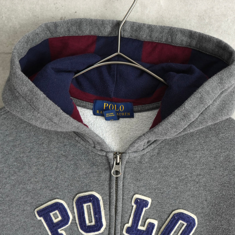 ポロ ラルフローレン フェルトロゴ フルジップ パーカー グレー