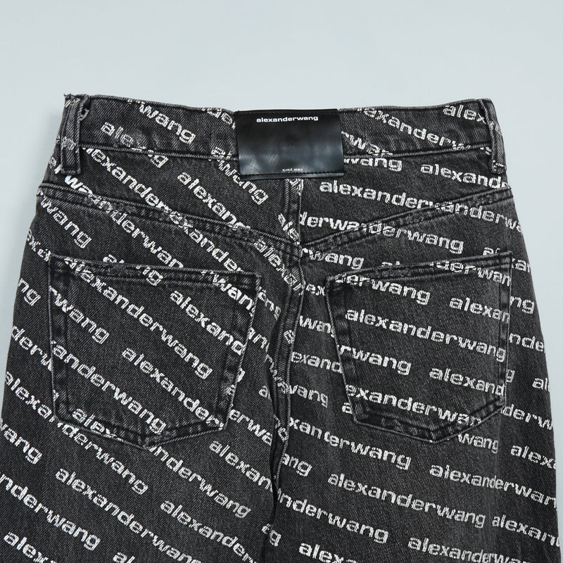 アレキサンダー ワン ロゴ 総柄 デニム ブラック レディース