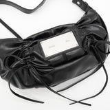 Half Shirring Ribbon Round Bag  マーティン キム ロゴプレート リボン ワンショルダーバッグ ブラック