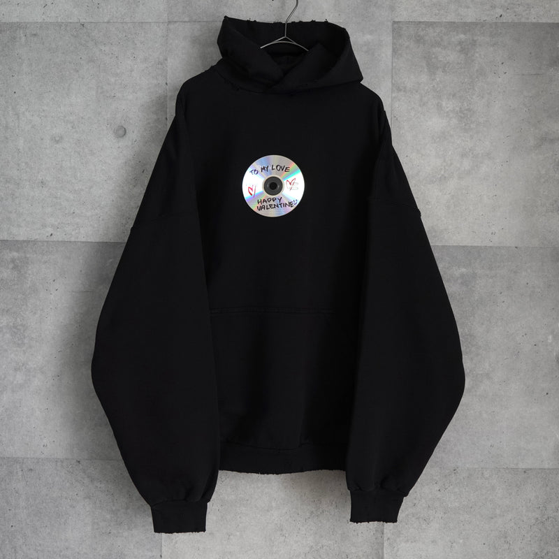 バレンシアガ TO MY LOVE HOODIE オーバーサイズ CD装飾 ダメージ加工 パーカー フーディー ブラック