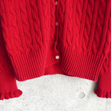 ポロ ラルフローレン フリル ケーブル編み コットン ニット カーディガン レッド レディース