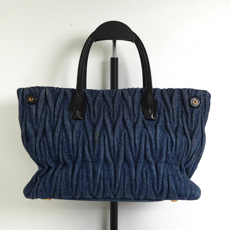 ミュウミュウ マテラッセ デニム / レザー 2way ハンドバッグ ショルダーバッグ ブルー / ブラック