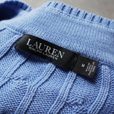 ローレン ラルフローレン ロゴ Vネック ケーブル編み チルデンニット ライトブルー レディース