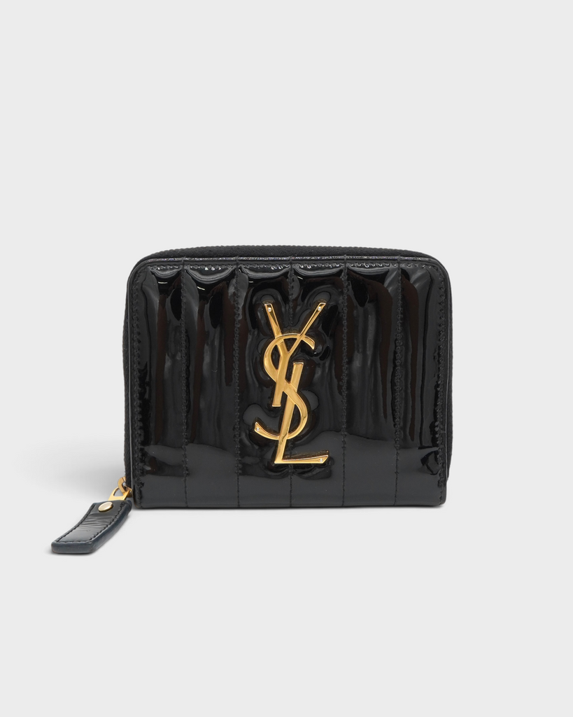 サンローラン YSLロゴ エナメル キルティング ラウンドファスナー財布 ブラック