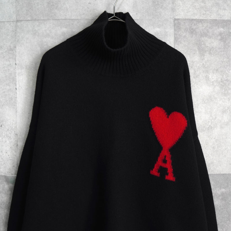 アミパリ アミ パリス タートルネック ハート ニット ブラック / レッド