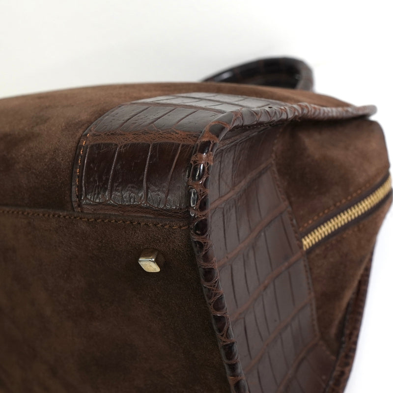 ロエベ アマソナ28 スエード / クロコ ハンドバッグ ブラウン