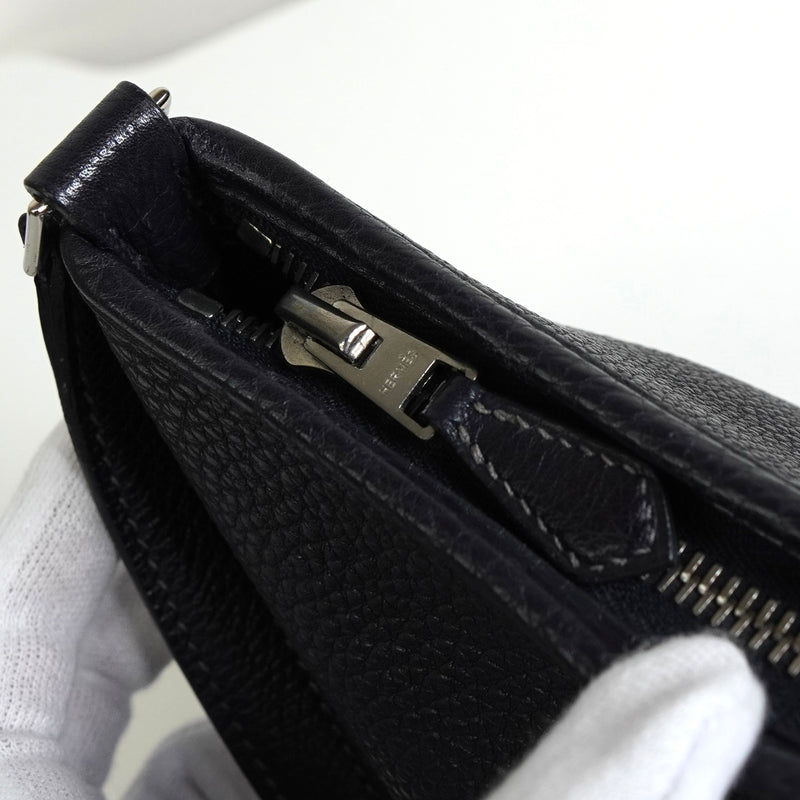 エルメス ベルランゴPM Hロゴ トゴ ショルダーバッグ ネイビー □E刻