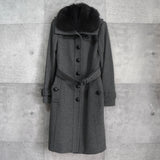 バーバリー リアル フォックスファー カシミヤ ウール ロゴボタン ファーコート ウールコート グレー レディース
