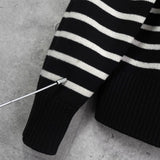 アミパリ アミ パリス ハートロゴ ボーダー ニット ブラック