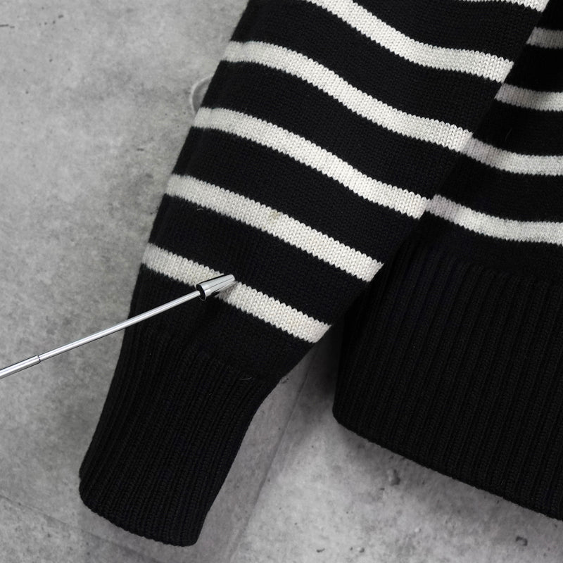 アミパリ アミ パリス ハートロゴ ボーダー ニット ブラック