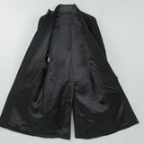 プラダ レザーパイピング フライフロント マオカラー ウール ロングコート グレー レディース