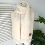 ロエベ アナグラム レザーパッチ モヘア マフラー ホワイト