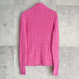 ポロ ラルフローレン スモールポニーロゴ ケーブル編み フルジップ ニット ピンク レディース