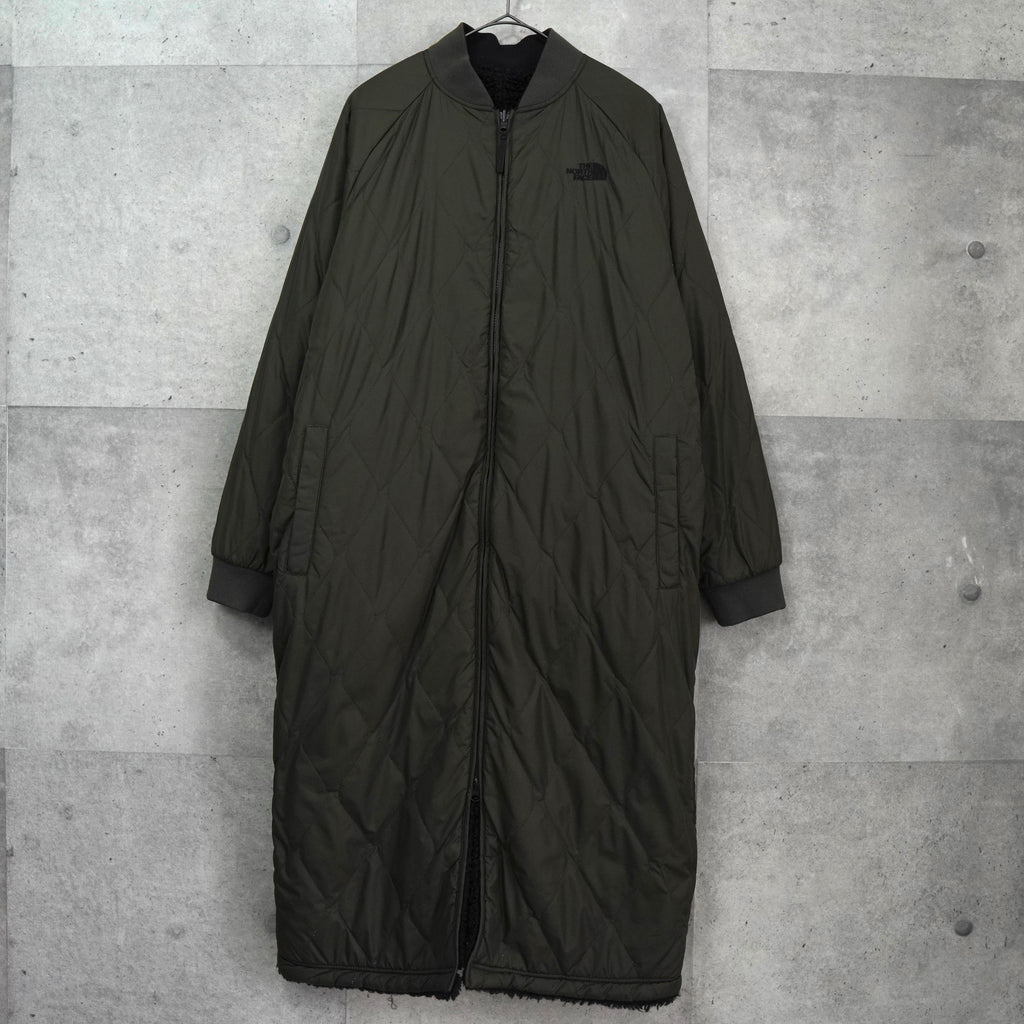 ザ ノースフェイス リバーシブル ロゴ刺繍 ロング丈 キルティングコート ボアコート カーキ / ブラック