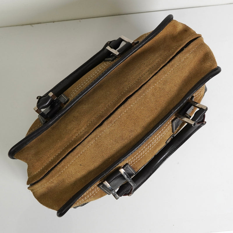 ロエベ アマソナ28 スエード / レザー ハンドバッグ ベージュ / ブラウン