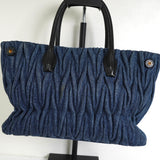 ミュウミュウ マテラッセ デニム / レザー 2way ハンドバッグ ショルダーバッグ ブルー / ブラック