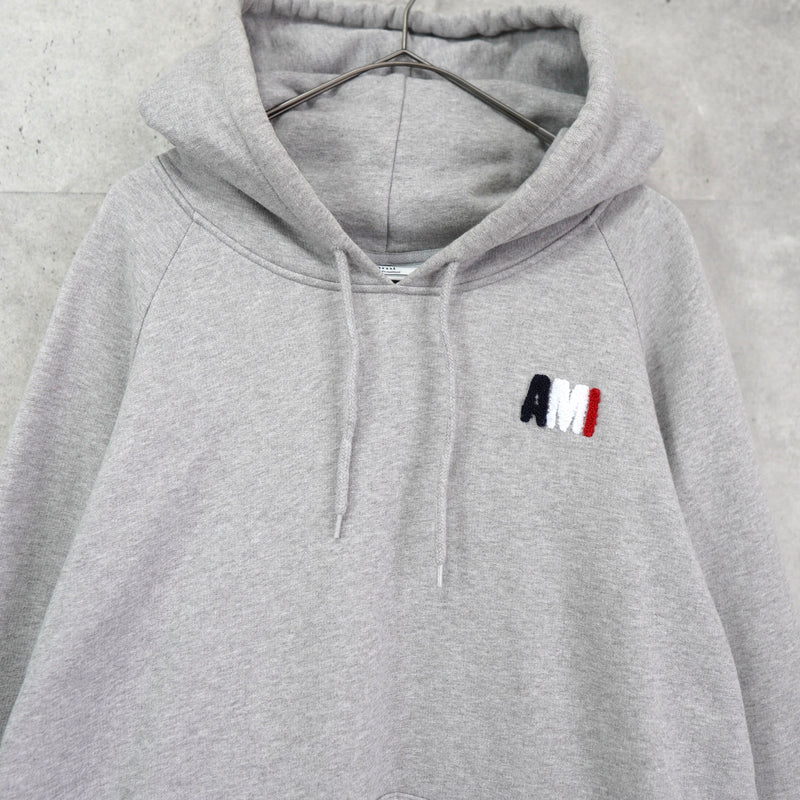 Ami Paris Pile 三色徽标连帽衫（灰色）