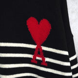 アミパリ アミ パリス ハートロゴ ボーダー タートルネック ニット ブラック / ホワイト