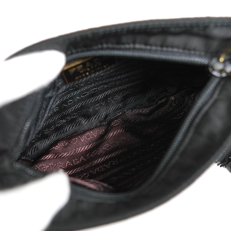 プラダ テスート ポコノ ナイロン ビーズ タッセル ミニ ショルダーバッグ ポシェット ブラック