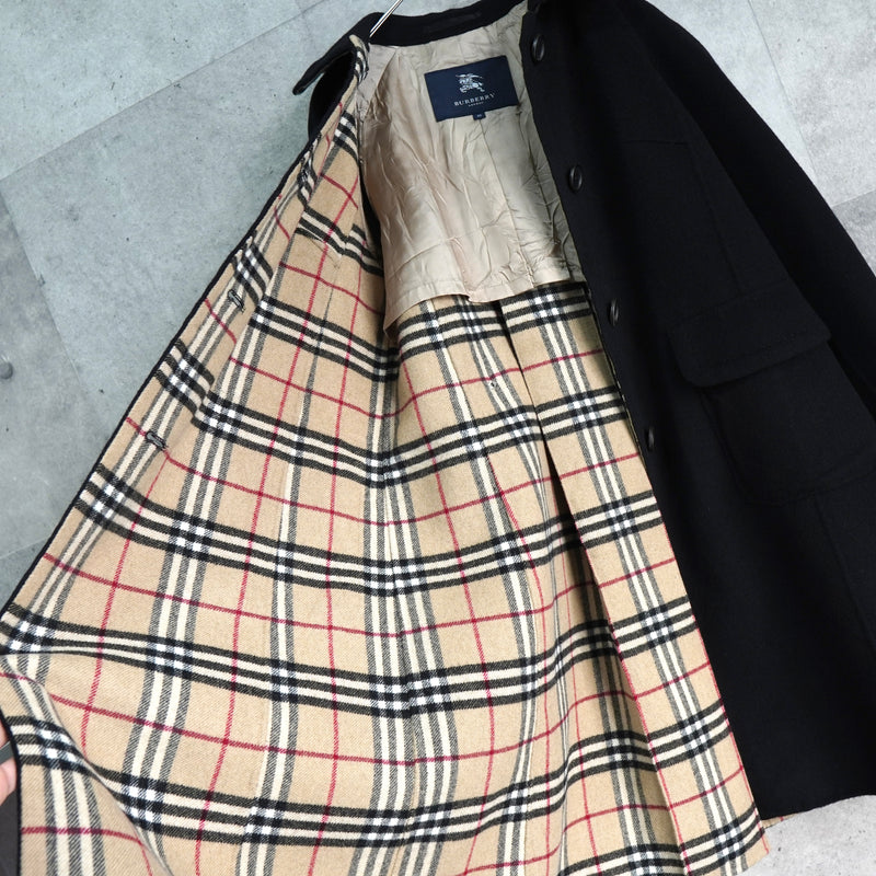 バーバリー ロンドン ノバチェック裏地 カシミア ウール ステンカラーコート レディース ブラック