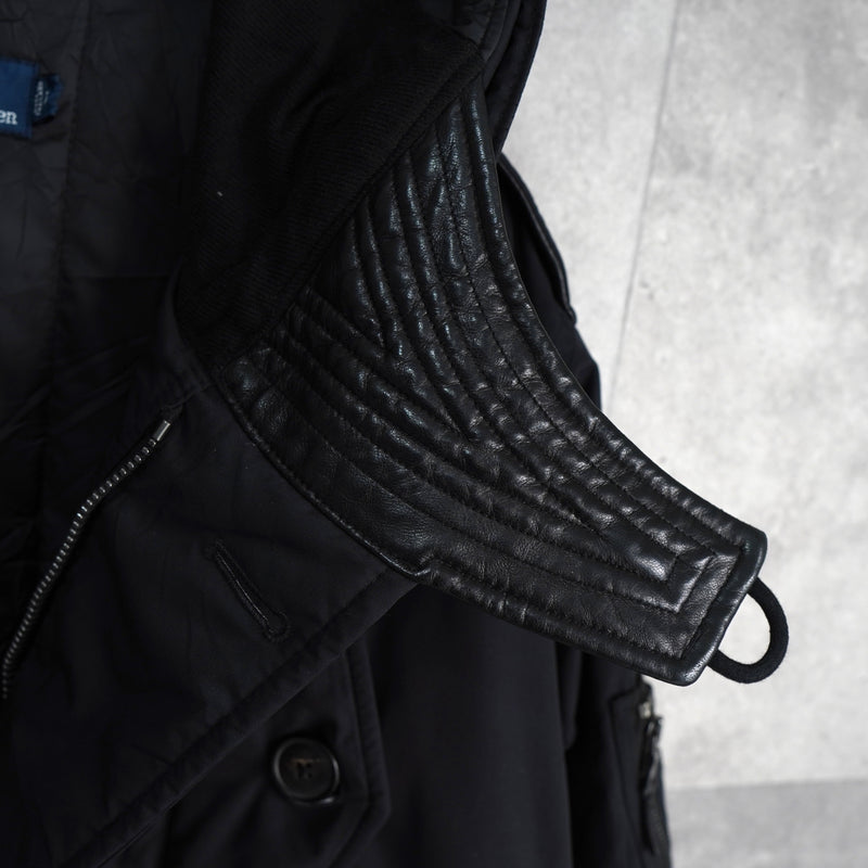 ポロ バイ ラルフローレン レザー切り替え フーデッド 中綿ジャケット コート ブラック