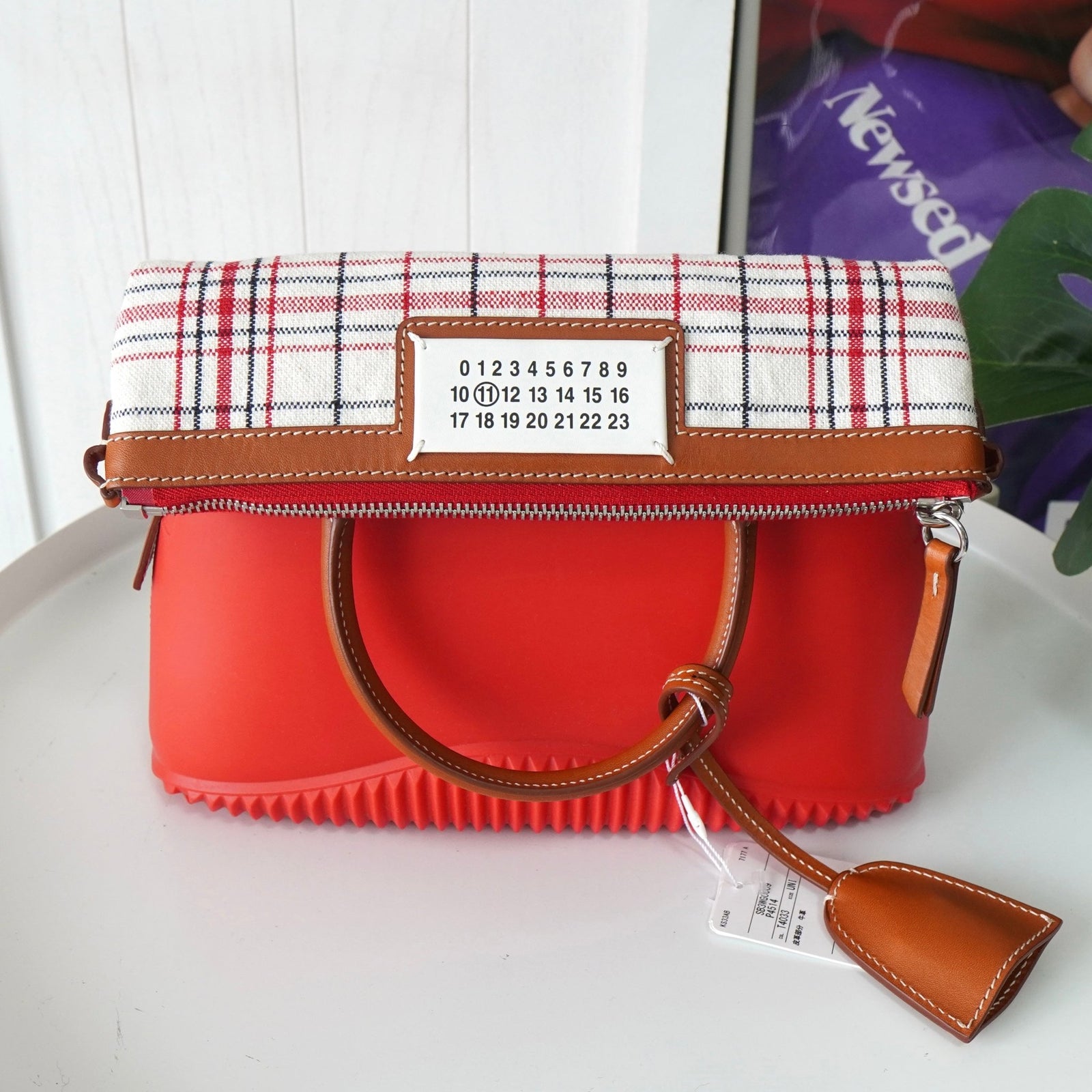 メゾンマルジェラ 5AC MINIハンドバッグ レッド チェック柄